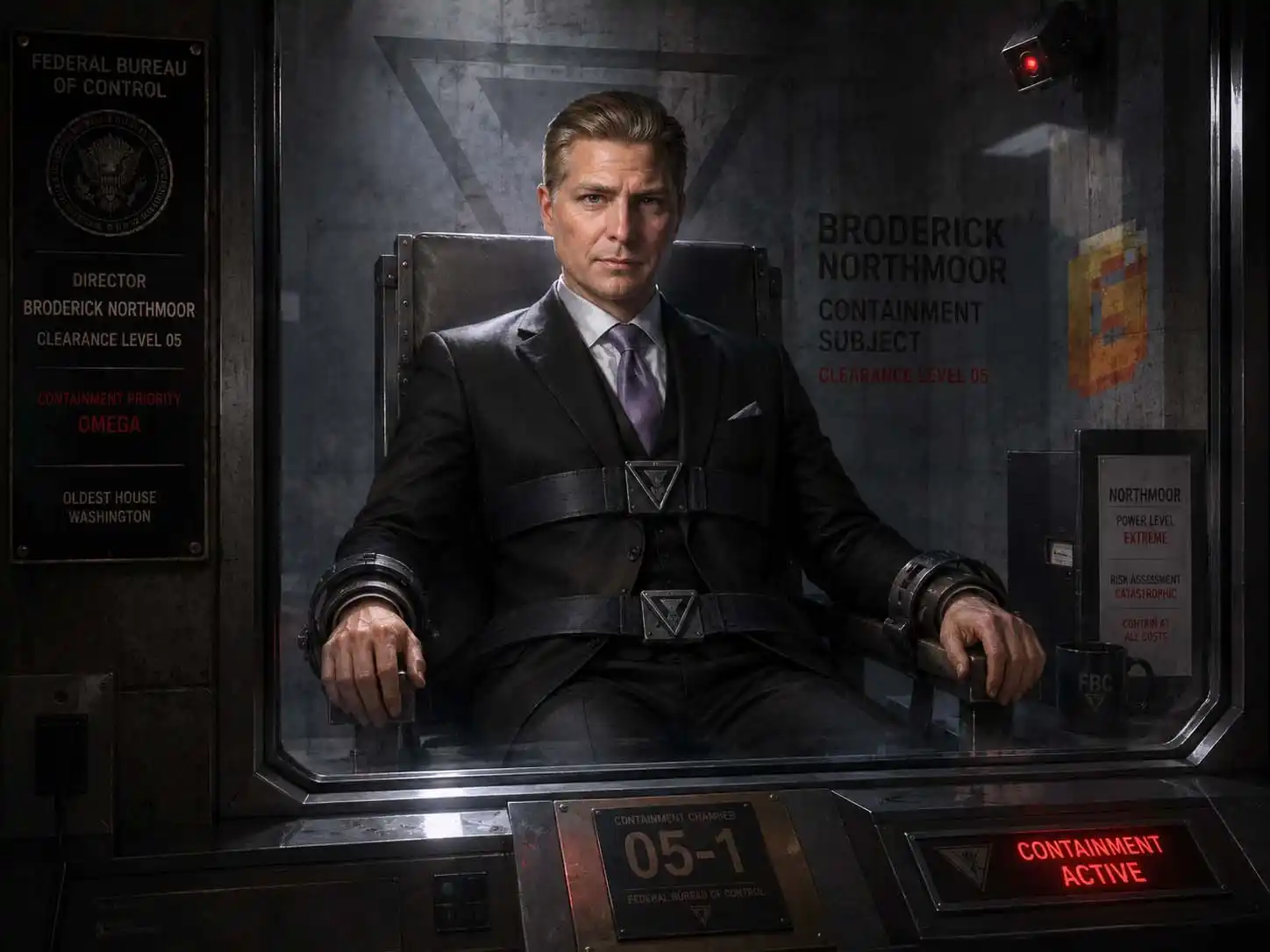 Broderick Northmoor containment chamber showing one of the powerful FBC directors before Jesse Faden
