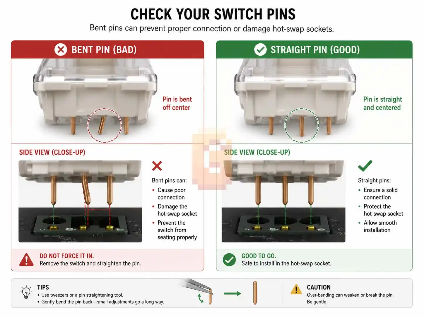 Mechanical switch installation bent pin check keyboard modding guide.