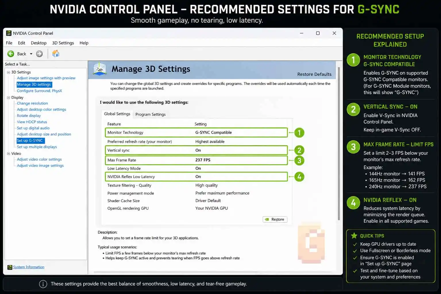 Recommended NVIDIA Control Panel settings for when to enable G-Sync