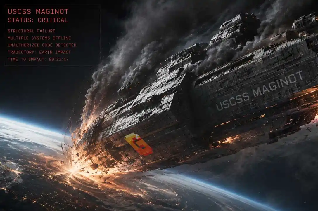 USCSS Maginot crashing toward Earth in Alien Earth with who sabotaged the maginot in alien earth scene