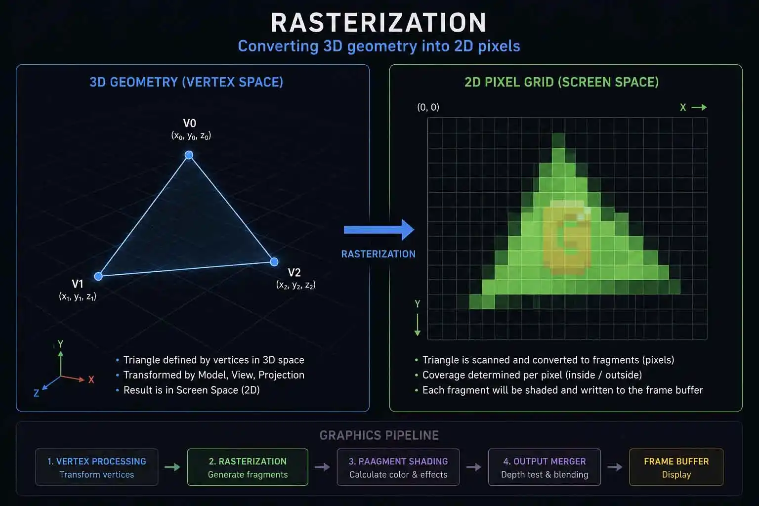The rasterization stage of how video game frames are rendered