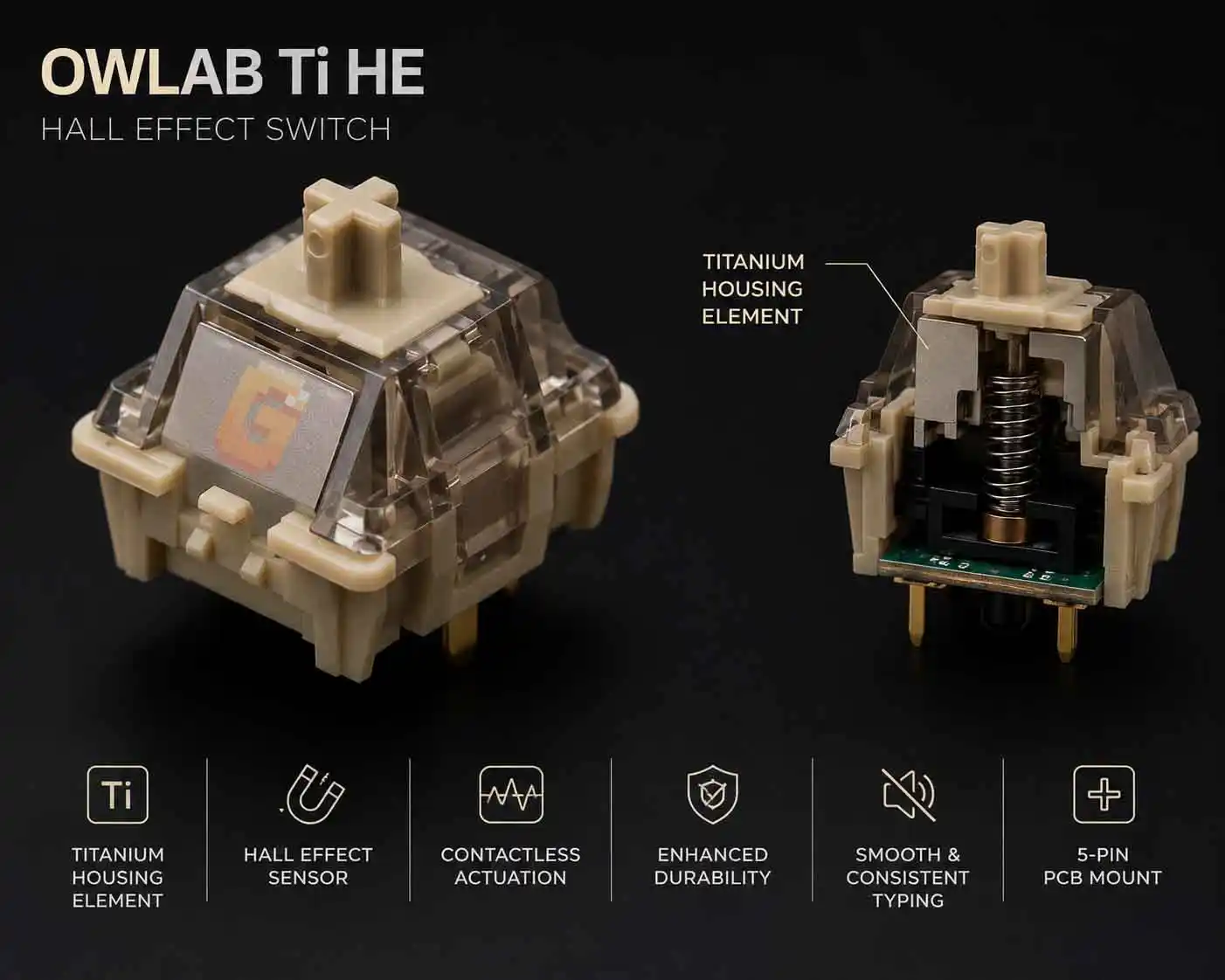Owlab Ti HE Hall Effect switch featuring titanium construction elements