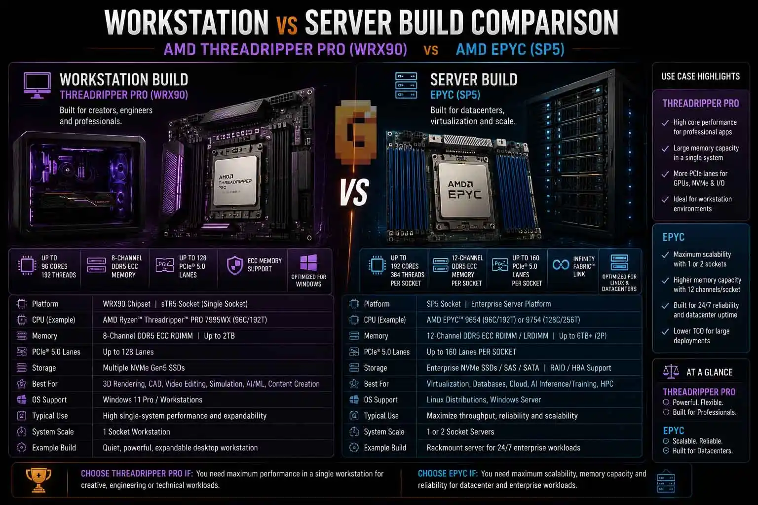 Workstation vs server build comparison Threadripper PRO versus EPYC configuration