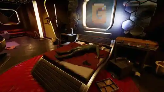 Explorer investigating Sonny Di Falco's bedroom inside the Maheo I estate