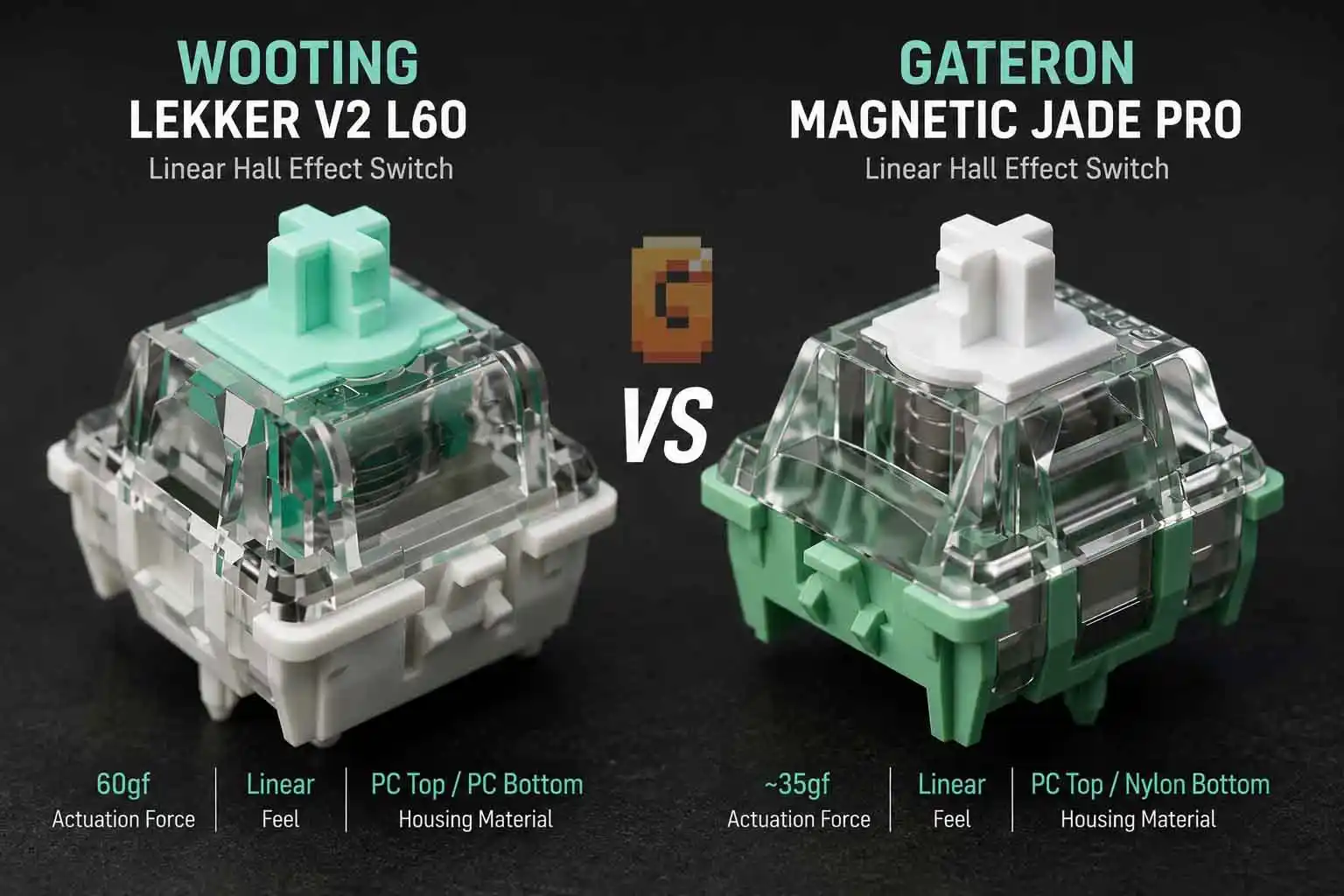 Wooting Lekker V2 vs Gateron Magnetic Jade Pro Hall Effect switches side by side