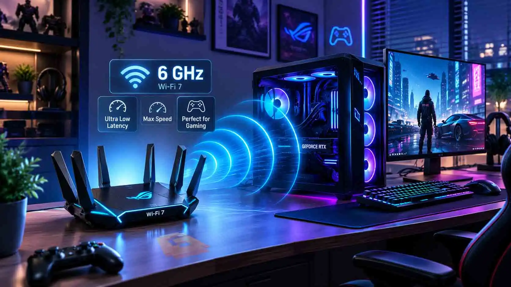 6 GHz Wi-Fi gaming setup showing strong short-range wireless connection