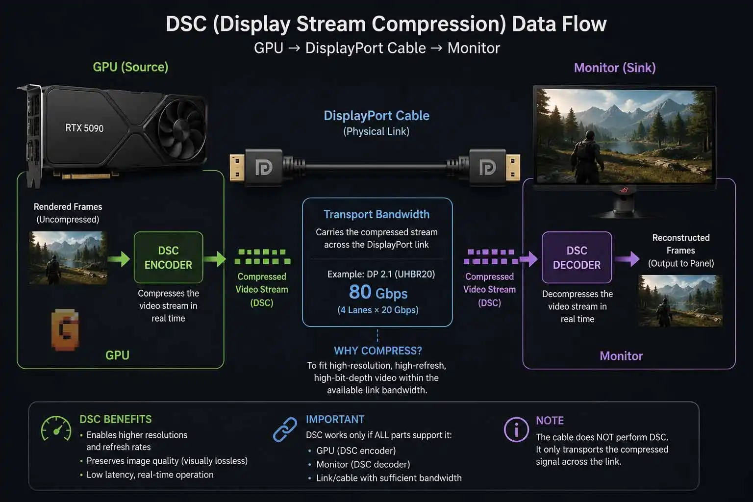 does my GPU or cable support DSC connection chain explained