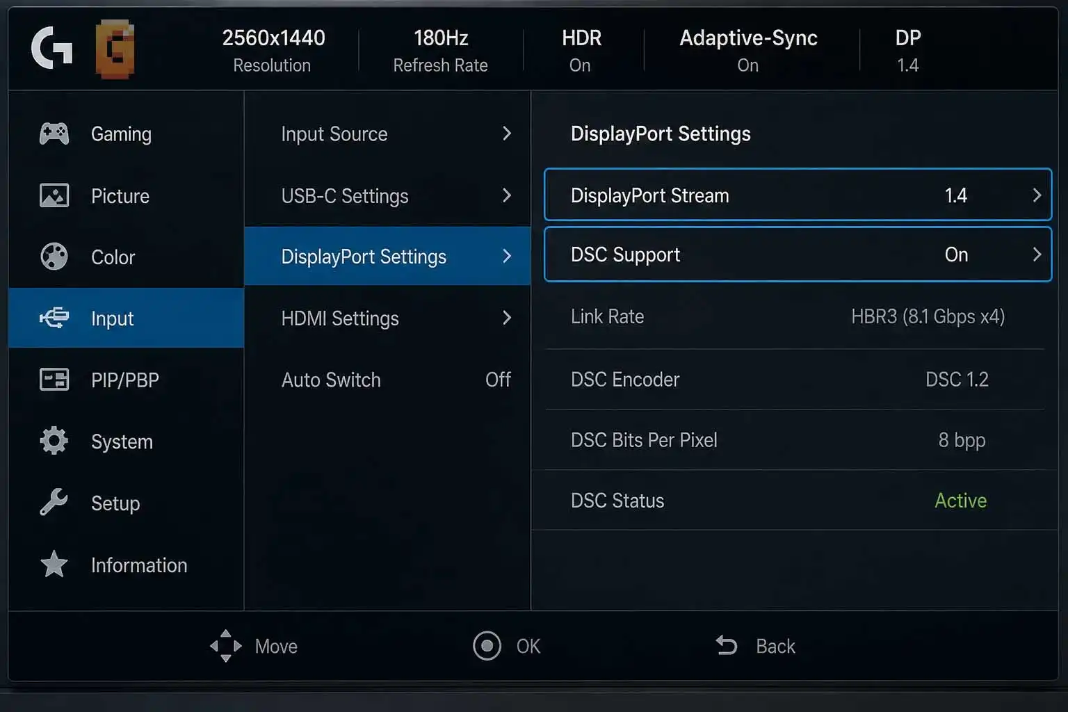 why is DSC greyed out not available on a gaming monitor