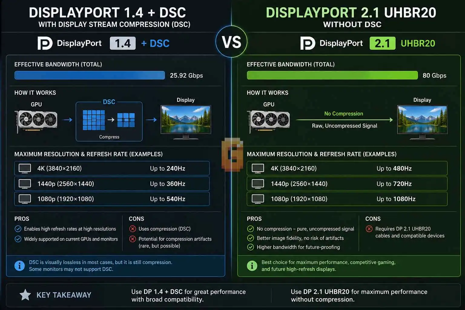 DSC vs no DSC DisplayPort bandwidth comparison