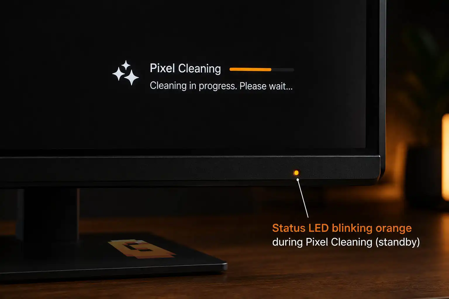 OLED monitor pixel cleaning explained status LED indicator blinking during standby